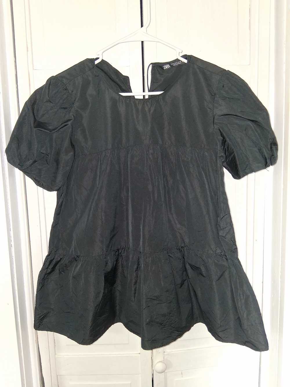Zara Black Puff Sleeve Peplum Top
